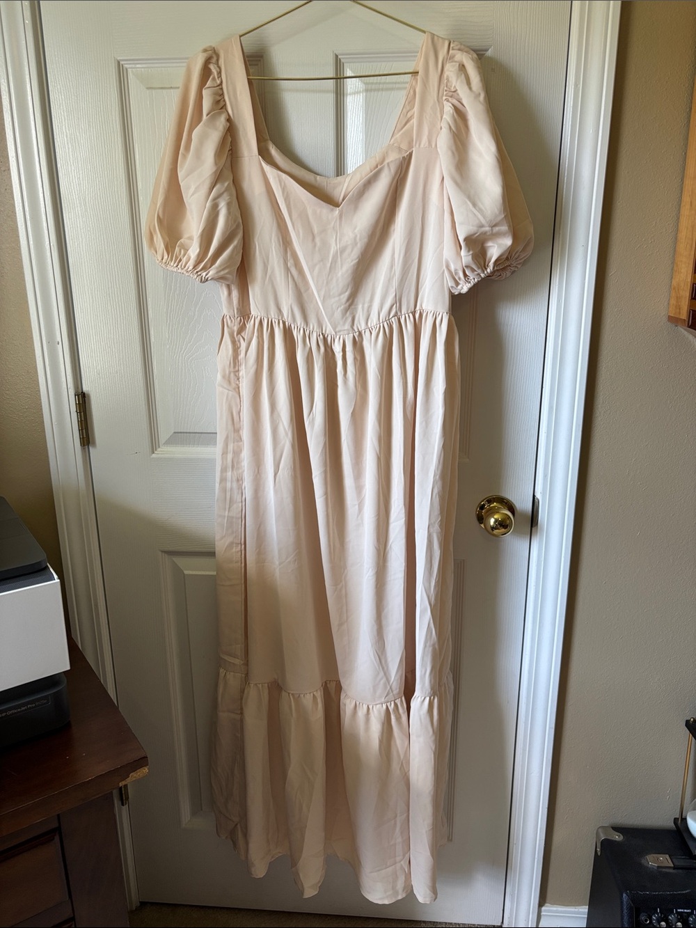 Cream Elegant French Style Maxi Dress Size Medium | Puff Sleeve Dress | TEMU